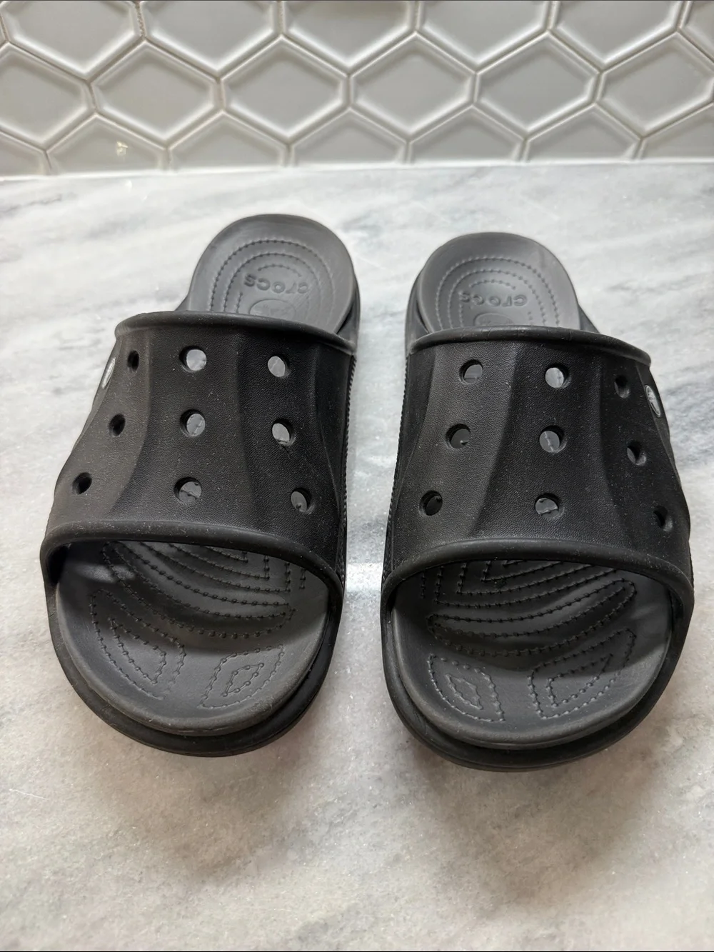 CROCS Black Slide Clogs with Vent Holes